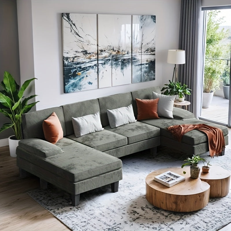 U-Shape Upholstered Sectional Sofa with Sleepable Armrests